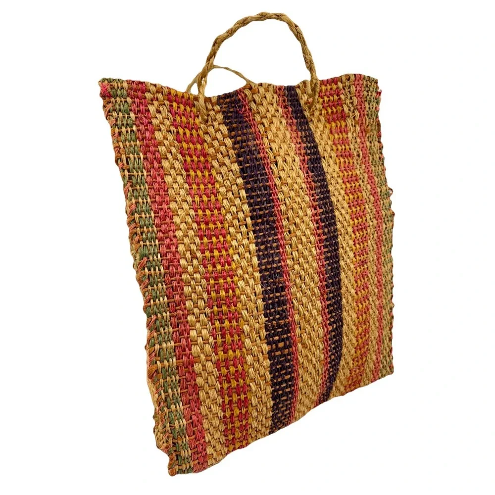Handwoven Natural Fiber Tote Bag Multicolor Boho Market Shopper X Large EUC‎